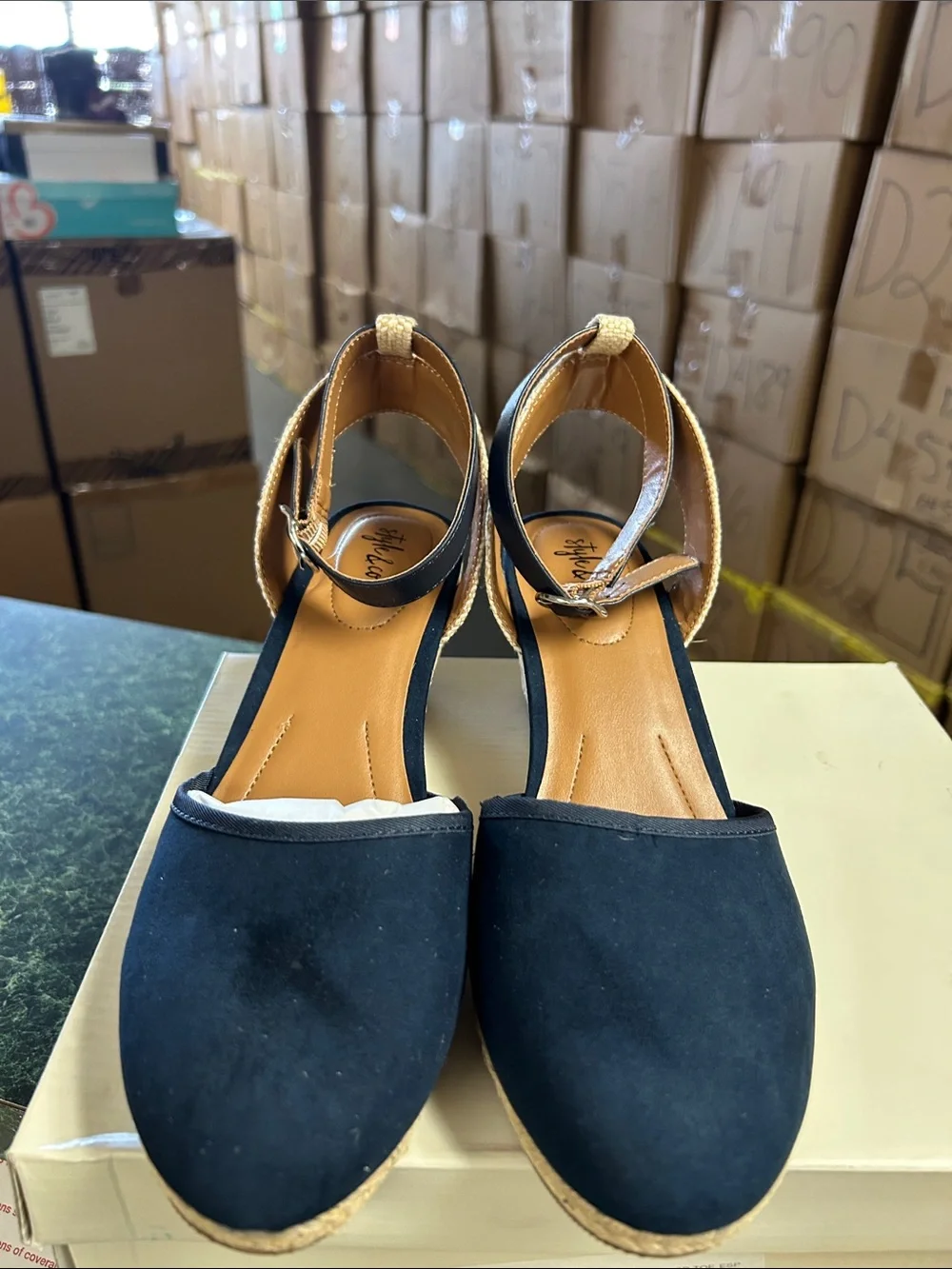 Style & Co. Navy Espadrille Wedges with Ankle Buckle